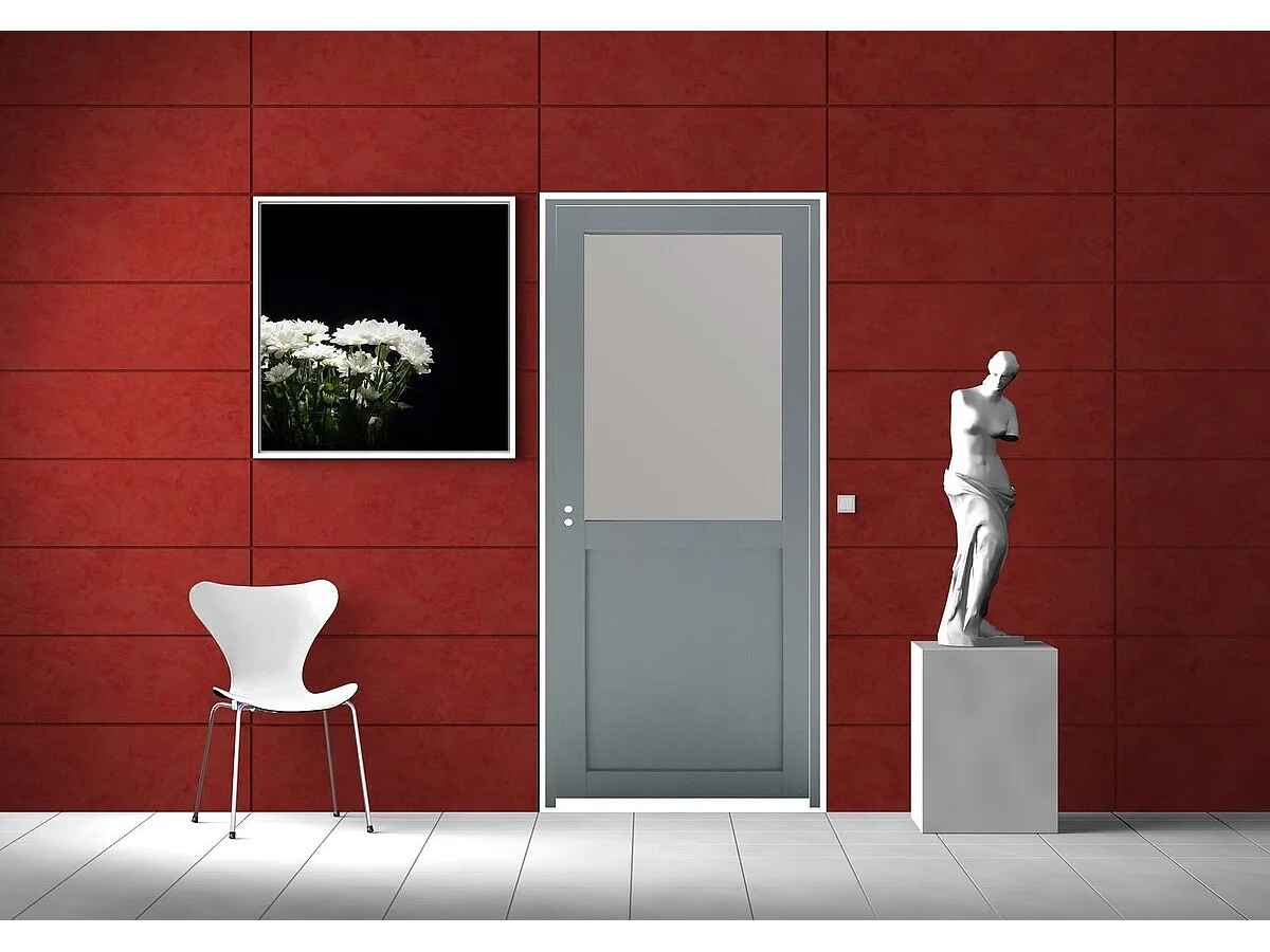 Bloc Porte Athena Ral7035 Vitree H204 X L83 Poussant Droite Cotes Tableau + Poignee Gd Menuiseries