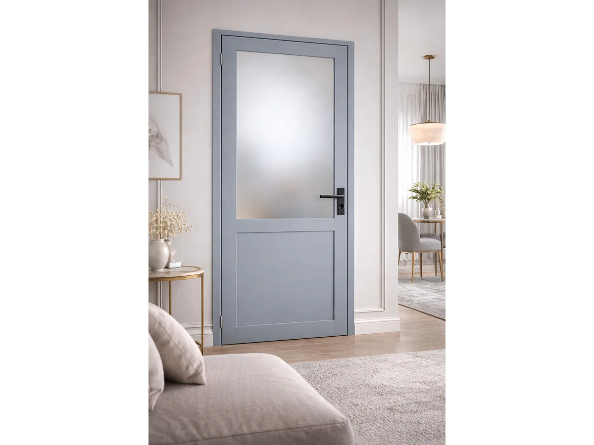 Bloc Porte Athena Gris Clair Vitrée H204 X L83 Cm Côte Tableau P.droite, Poignee Gd Menuiseries