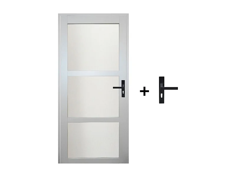 Bloc Porte Greyria Gris Clair Ral7035 Vitree H204 X L83 Poussant Gauche Cotes Tableau +poignee Gd Menuiseries