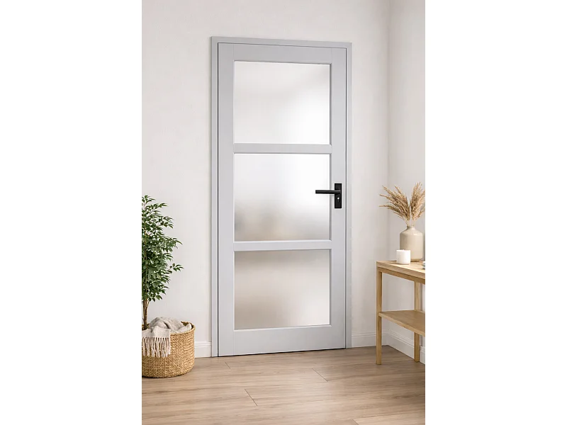 Blocco porta in vetro Greyria RAL7035 H204 x L83 Pannello laterale a spinta sinistro + maniglia