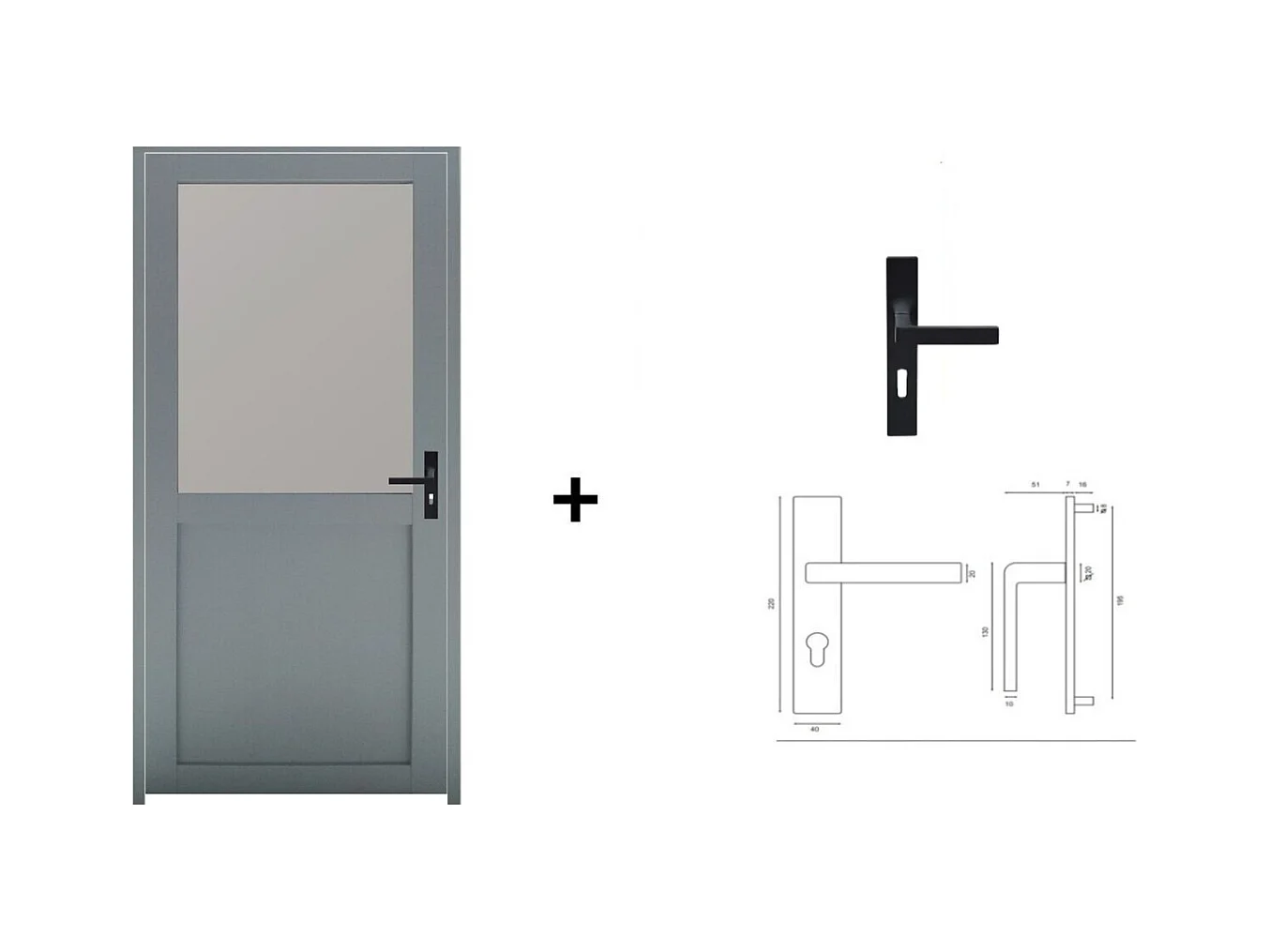 Bloc Porte Athena Ral7035 Vitree H204 X L83 Poussant Gauche Cotes Tableau +poignee Gd Menuiseries