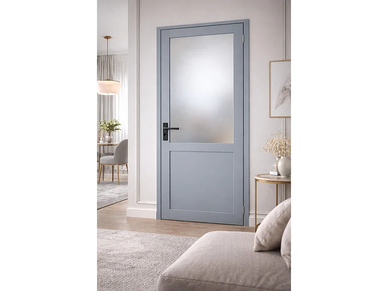 Blocco Porta Vetro Athena RAL7035 H204 x L83 Pannello Laterale Sinistro a Spinta + Maniglia