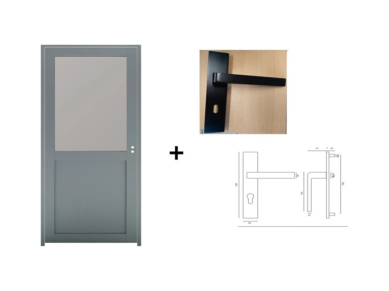 Bloc Porte Athena Ral7035 Vitree H204 X L73 Poussant Gauche Cotes Tableau +poignee Gd Menuiseries