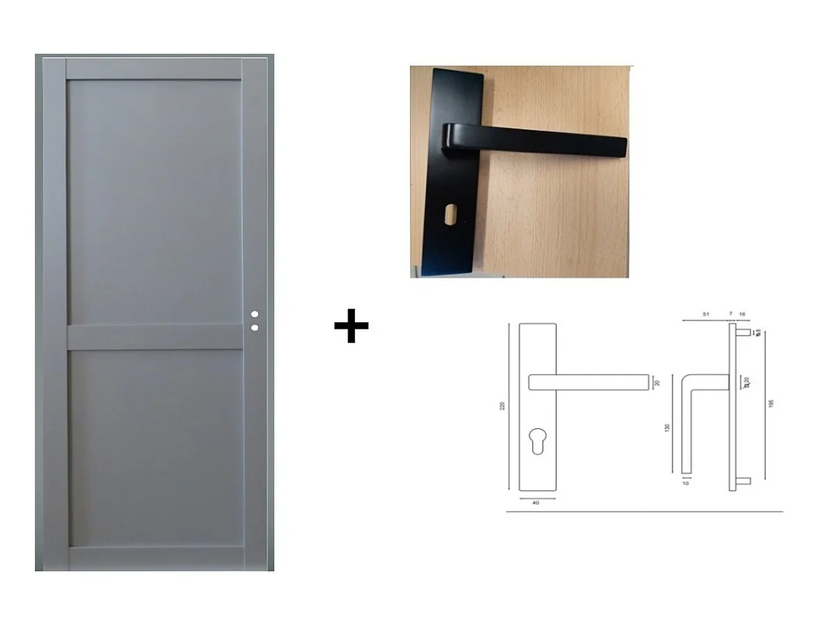 Bloc Porte Athena Ral7035 2 Panneaux H204 X L83 Poussant Gauche Cotes Tableau +poignee Gd Menuiseries