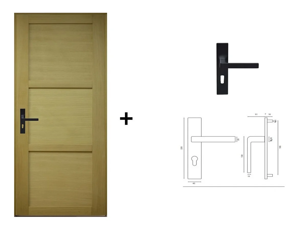 Bloc Porte Ayous 3 Panneaux H204 X L83 Poussant Droite Cotes Tableau +poignee Gd Menuiseries