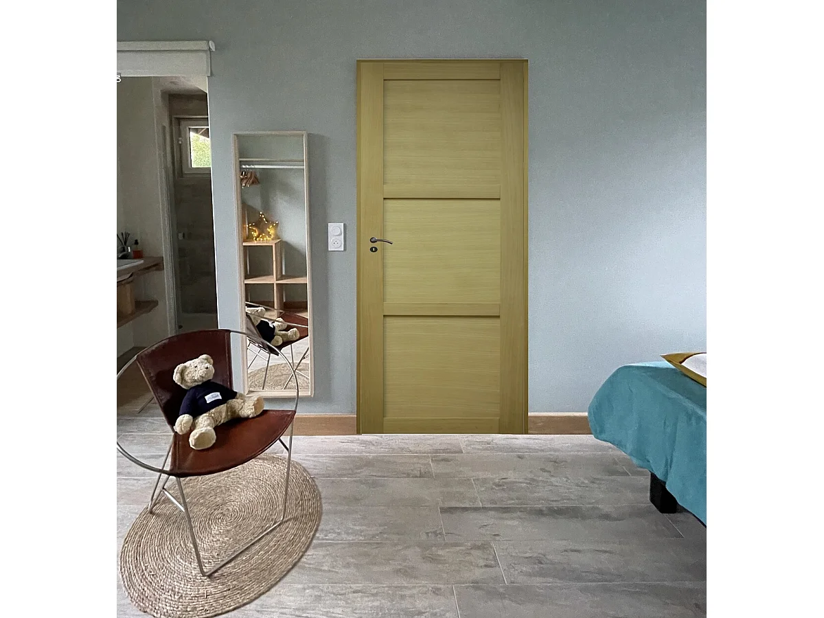 Bloc Porte Ayous 3 Panneaux H204 X L83 Poussant Droite Cotes Tableau +poignee Gd Menuiseries