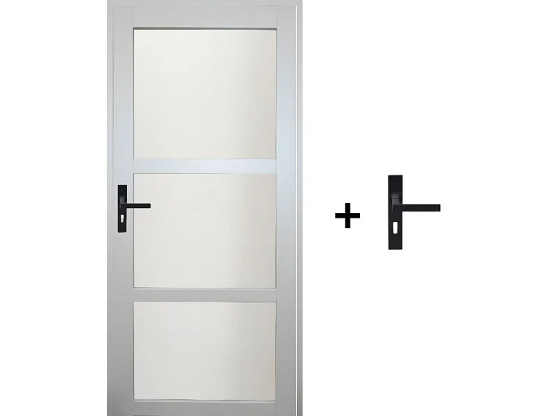 Bloc Porte Greyria Gris Clair Ral7035 Vitree H204 X L83 Poussant Droite Cotes Tableau +poignee Gd Menuiseries