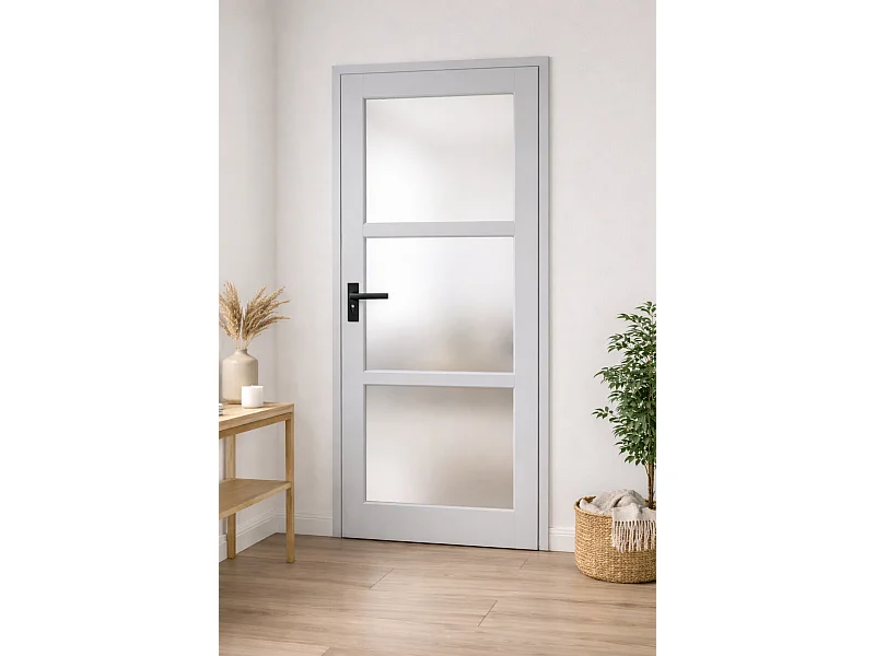 Bloc Porte Greyria Gris Ral7035 Vitrée H204 X L83 Poussant Droite Côte Tableau +poignee Gd Menuiserie