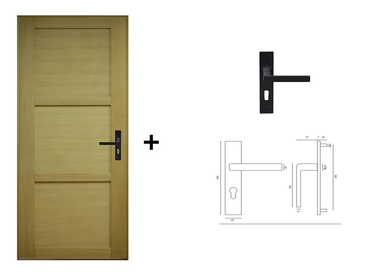 Bloc Porte Ayous 3 Panneaux H204 X L73 Poussant Gauche Cotes Tableau + Poignee Gd Menuiseries