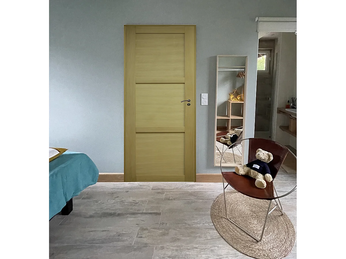 Bloc Porte Ayous 3 Panneaux H204 x L73 Poussant Gauche Cotes Tableau + Poignee