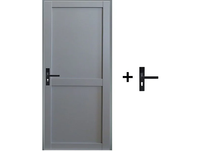 Bloc Porte Athena Ral7035 2 Panneaux H204 X L83 Poussant Droite Cotes Tableau +poignee Gd Menuiseries