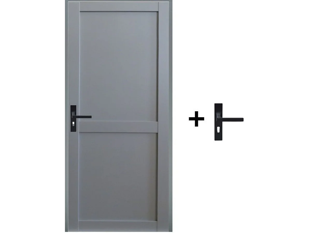 Bloc Porte Athena Ral7035 2 Panneaux H204 X L83 Poussant Droite Cotes Tableau +poignee Gd Menuiseries