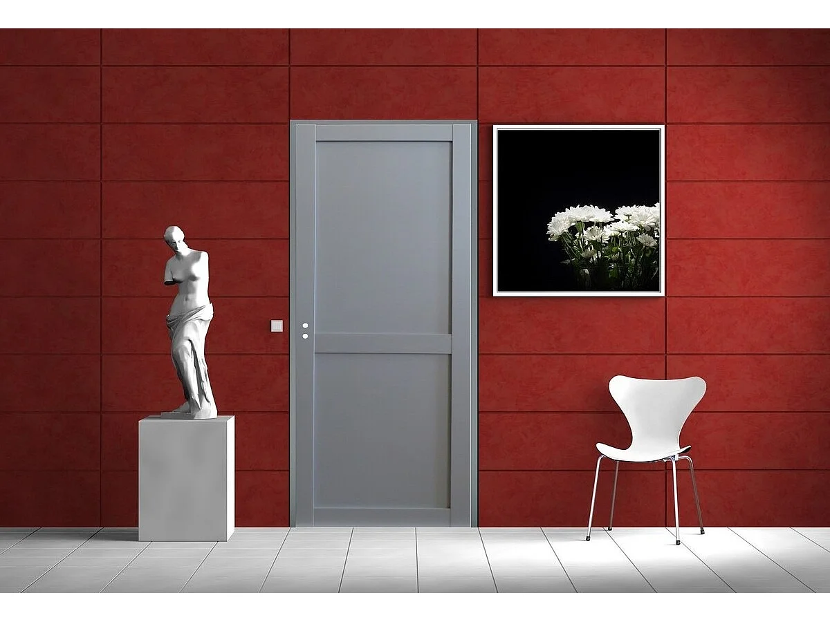 Bloc Porte Athena Ral7035 2 Panneaux H204 X L83 Poussant Droite Cotes Tableau +poignee Gd Menuiseries