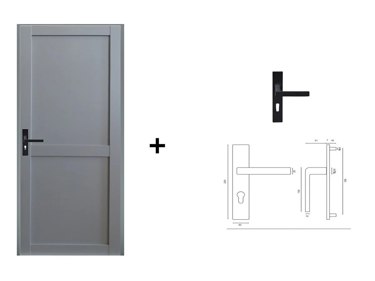 Bloc Porte Athena Ral7035 2 Panneaux H204 X L83 Poussant Droite Cotes Tableau +poignee Gd Menuiseries