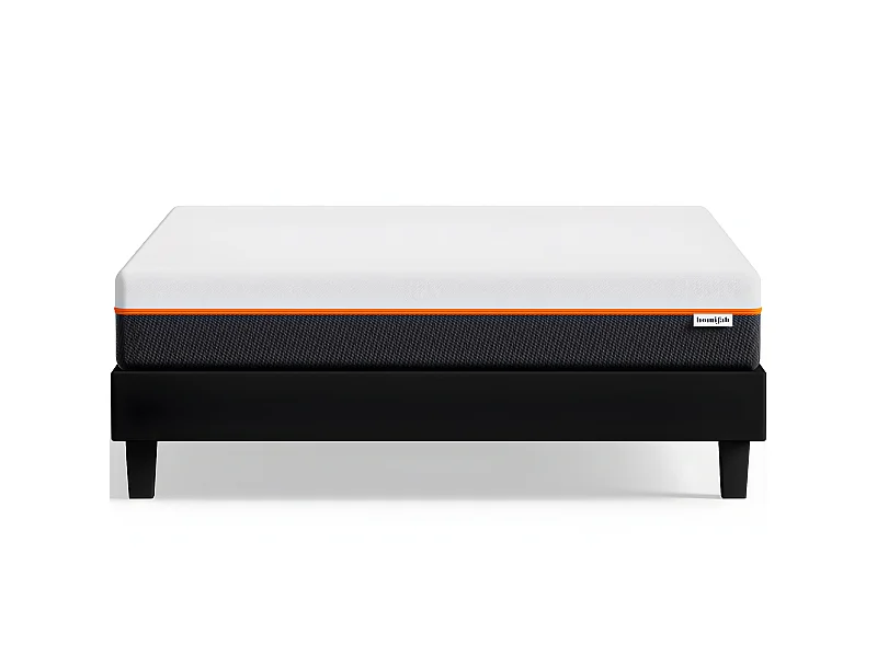 Ensemble sommier à lattes 180x200 cm en tissu noir + Matelas mousse gel à mémoire de forme, double confort - Dual Confort