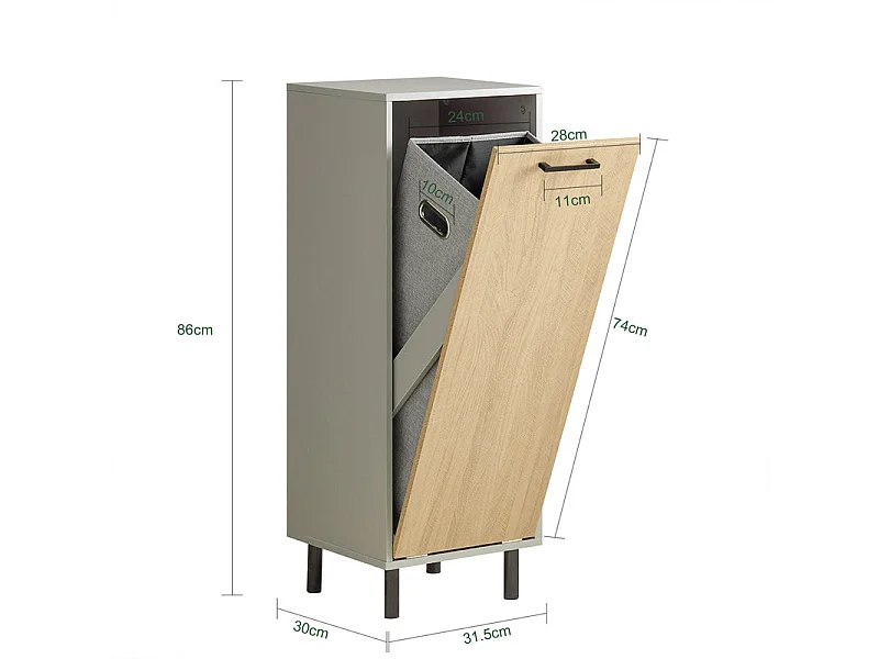 Wäscheschrank mit Wäschesack BZR132-NG 30 x 86 x 32 cm