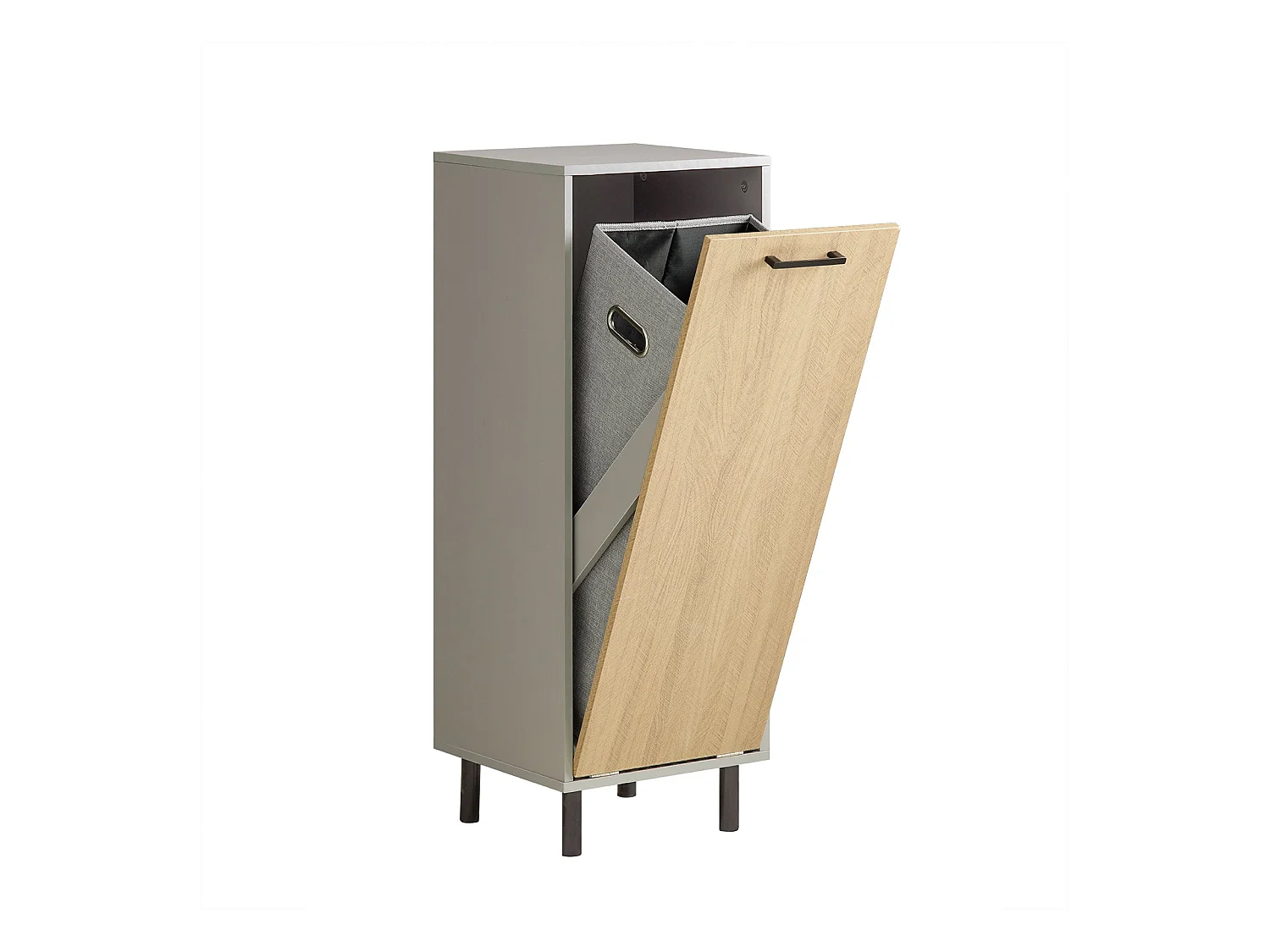 SoBuy BZR132-NG Armoire de Salle de Bain, Armoire à Linge, Corbeille à Linge, Meuble Bas de Salle de Bain avec 1 Panier à Linge