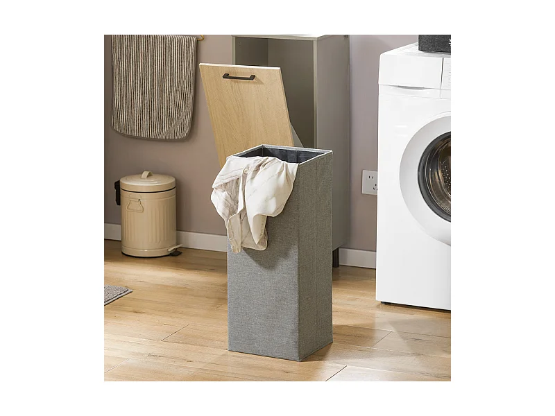 SoBuy Badkamerkast, waskast, wasmand, badkameronderkast met 1 wasmand op pootjes, hout en grijze kleur, 31,5 x 30 x 86 cm, BZR132-NG