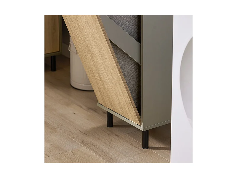 SoBuy Badkamerkast, waskast, wasmand, badkameronderkast met 1 wasmand op pootjes, hout en grijze kleur, 31,5 x 30 x 86 cm, BZR132-NG