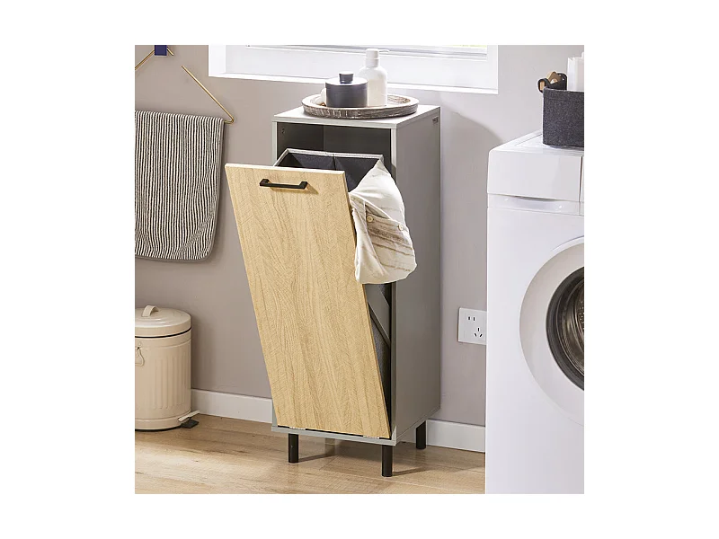 SoBuy Badkamerkast, waskast, wasmand, badkameronderkast met 1 wasmand op pootjes, hout en grijze kleur, 31,5 x 30 x 86 cm, BZR132-NG