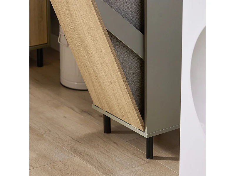 SoBuy BZR132-NG Armoire de Salle de Bain, Armoire à Linge, Corbeille à Linge, Meuble Bas de Salle de Bain avec 1 Panier à Linge