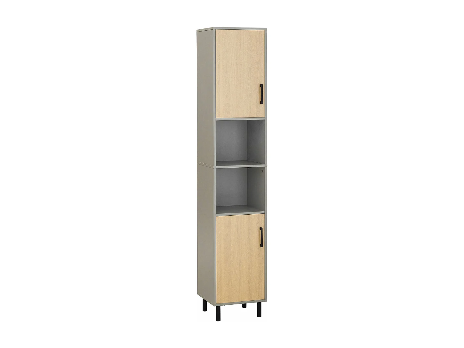 SoBuy Badkamerkolomkast, hoge kast, badkamerkolomkast opbergmeubel met 2 verstelbare planken, deuren, 2 open nissen, 31,5x 31,5 x 162,5 cm, BZR131-NG