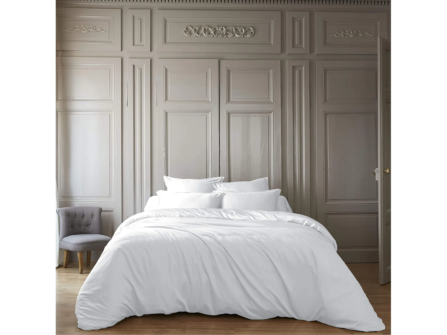 Parure de lit en bambou uni 240x220 blanc