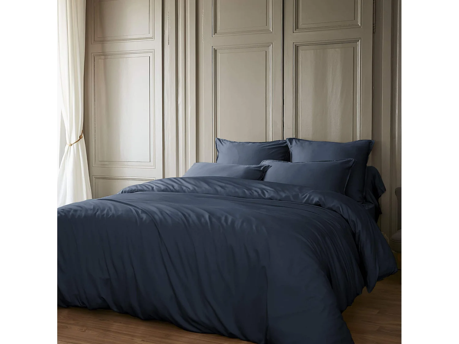 Parure de lit en bambou uni 240x220 bleu marine