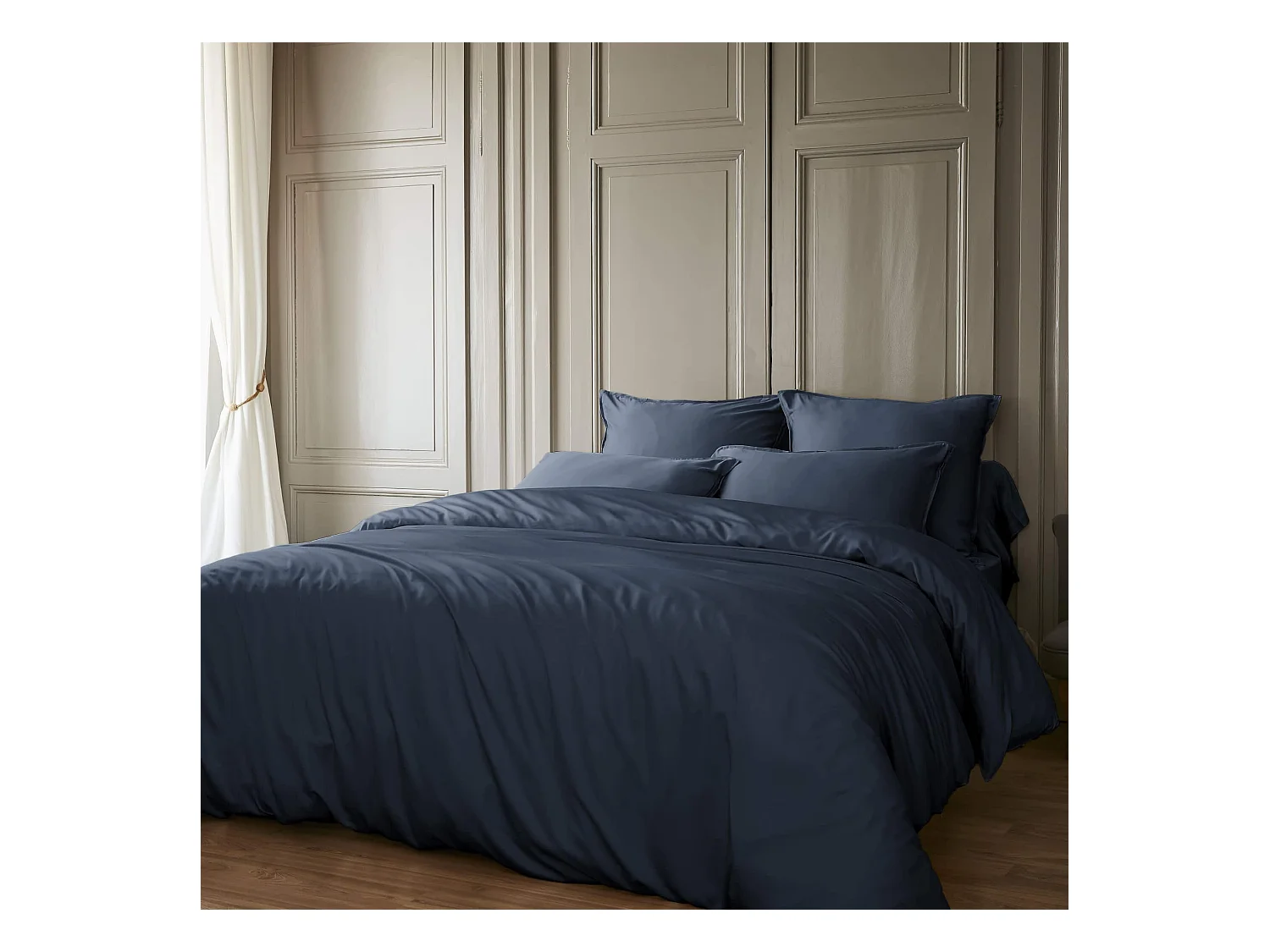 Parure de lit en bambou uni 260x240 bleu marine