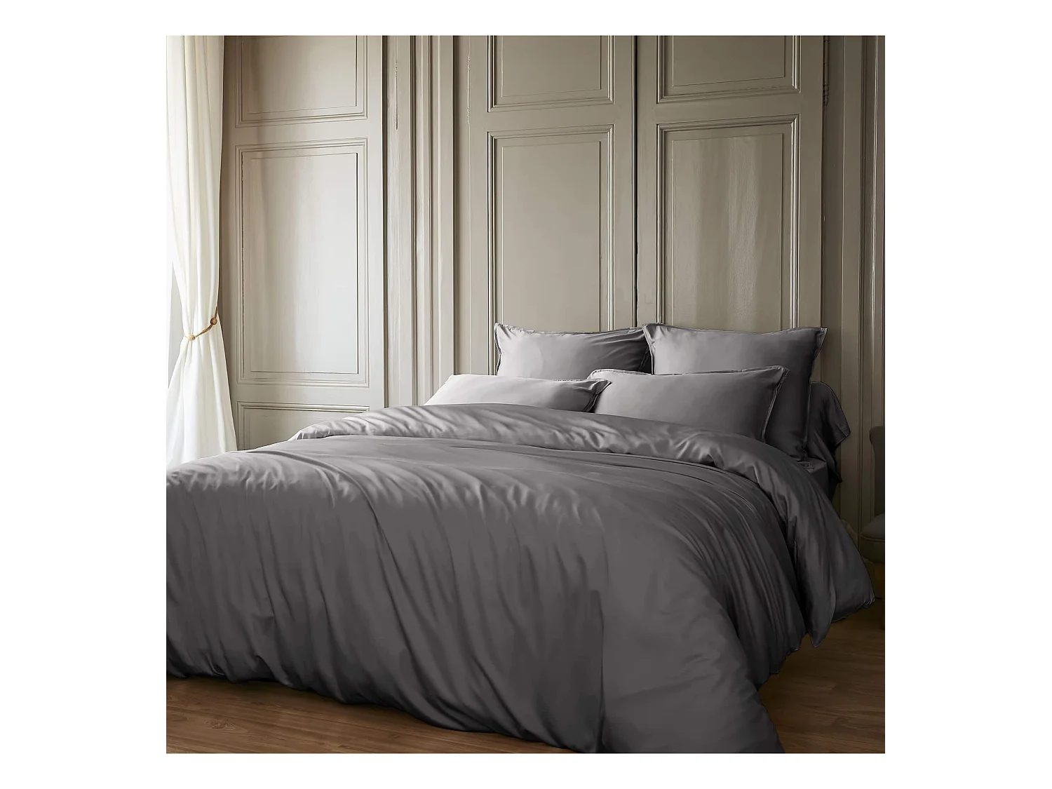 Parure de lit en bambou uni 260x240 anthracite