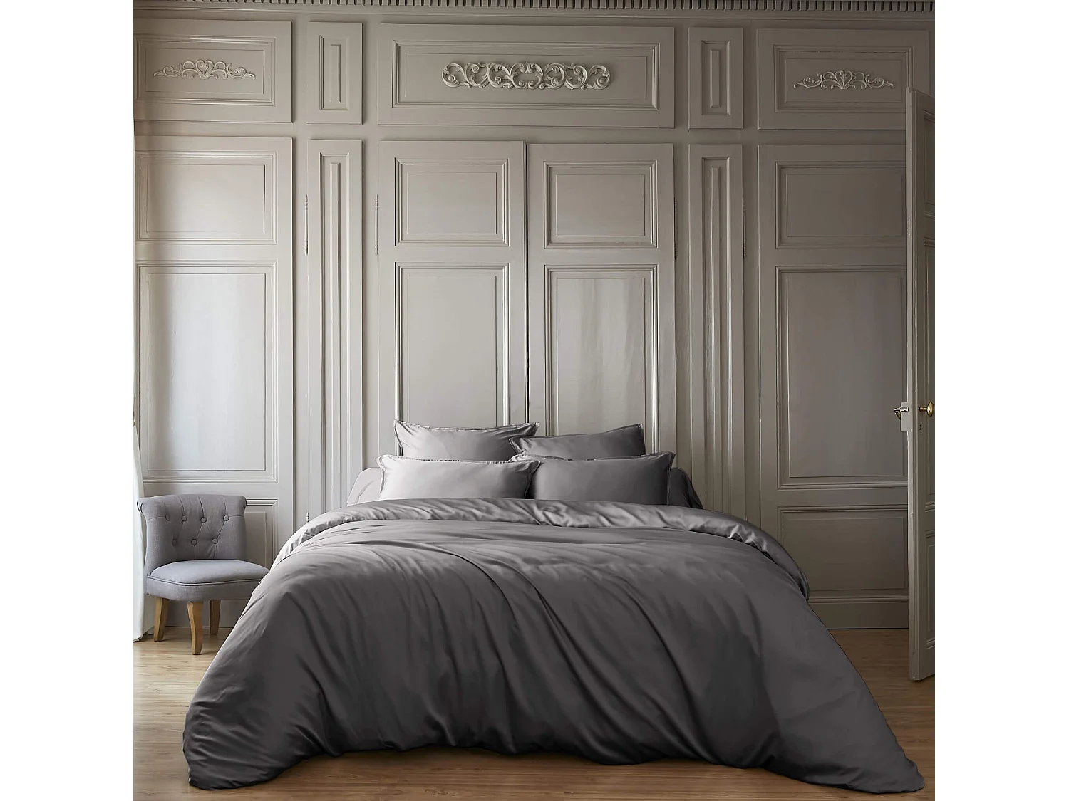 Parure de lit en bambou uni 260x240 anthracite