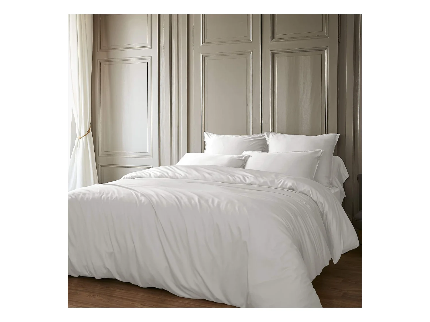Parure de lit en bambou uni 260x240 blanc