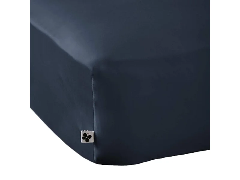 Drap housse bonnet 30 cm en bambou uni bleu marine 140x190 cm