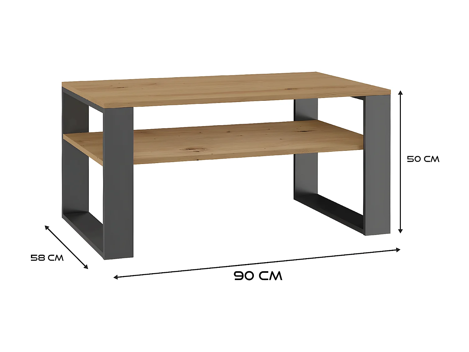 ASISA - Mesa de centro rectangular estilo loft - Dimensiones 90x58x50 cm - Mesa de centro con estante