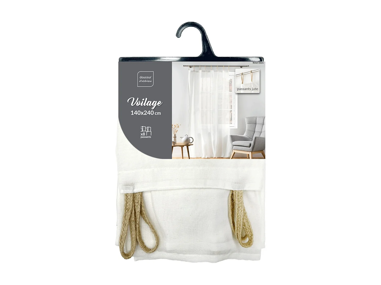 Rideau Voilage à Passants "Belani" 140x240cm Blanc