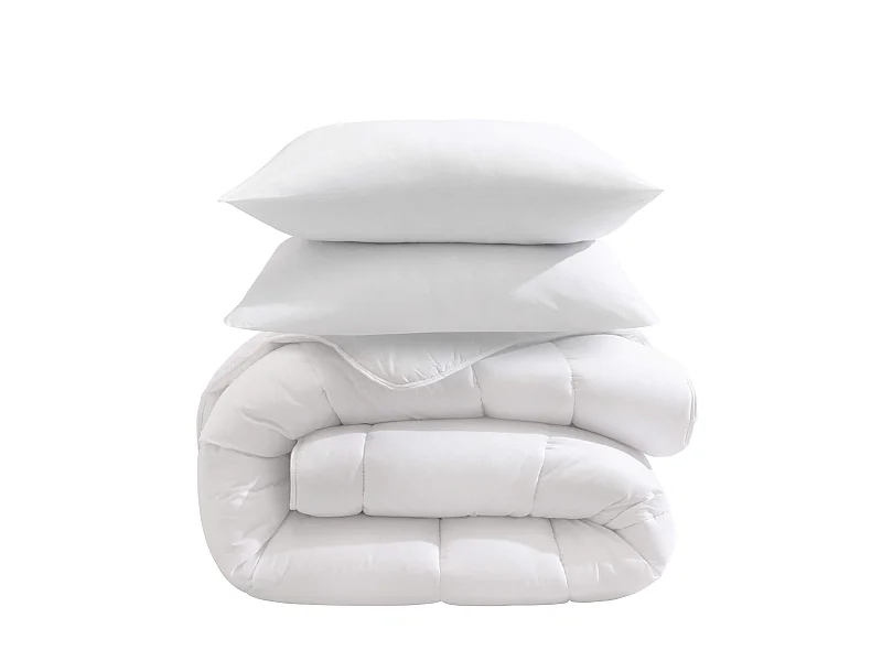 Pack couette hiver 550g 200x200 et 2 oreillers éco naturel moelleux 60x60