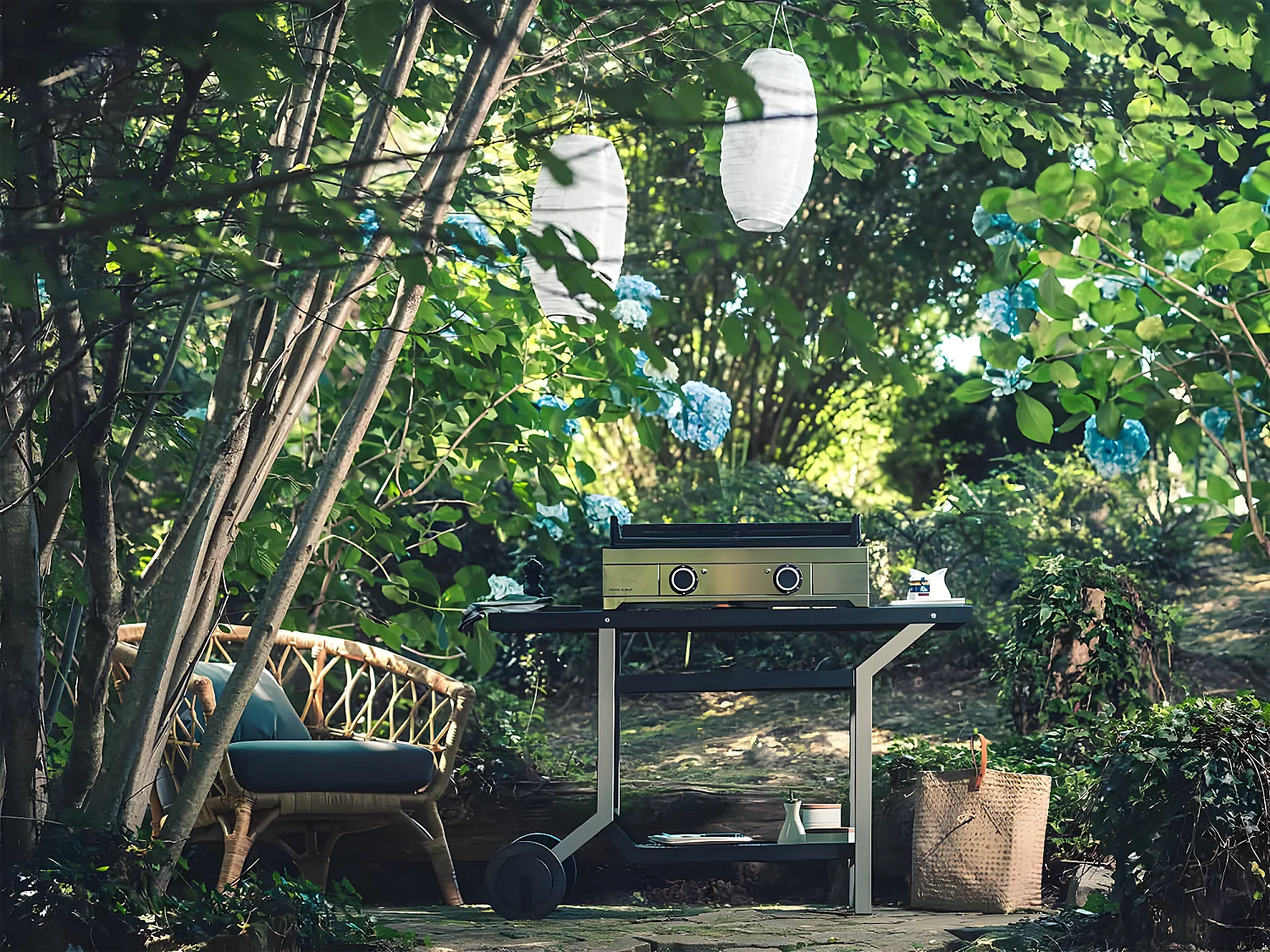 Table pour plancha roulante acier noir et gris clair - FORGE ADOUR