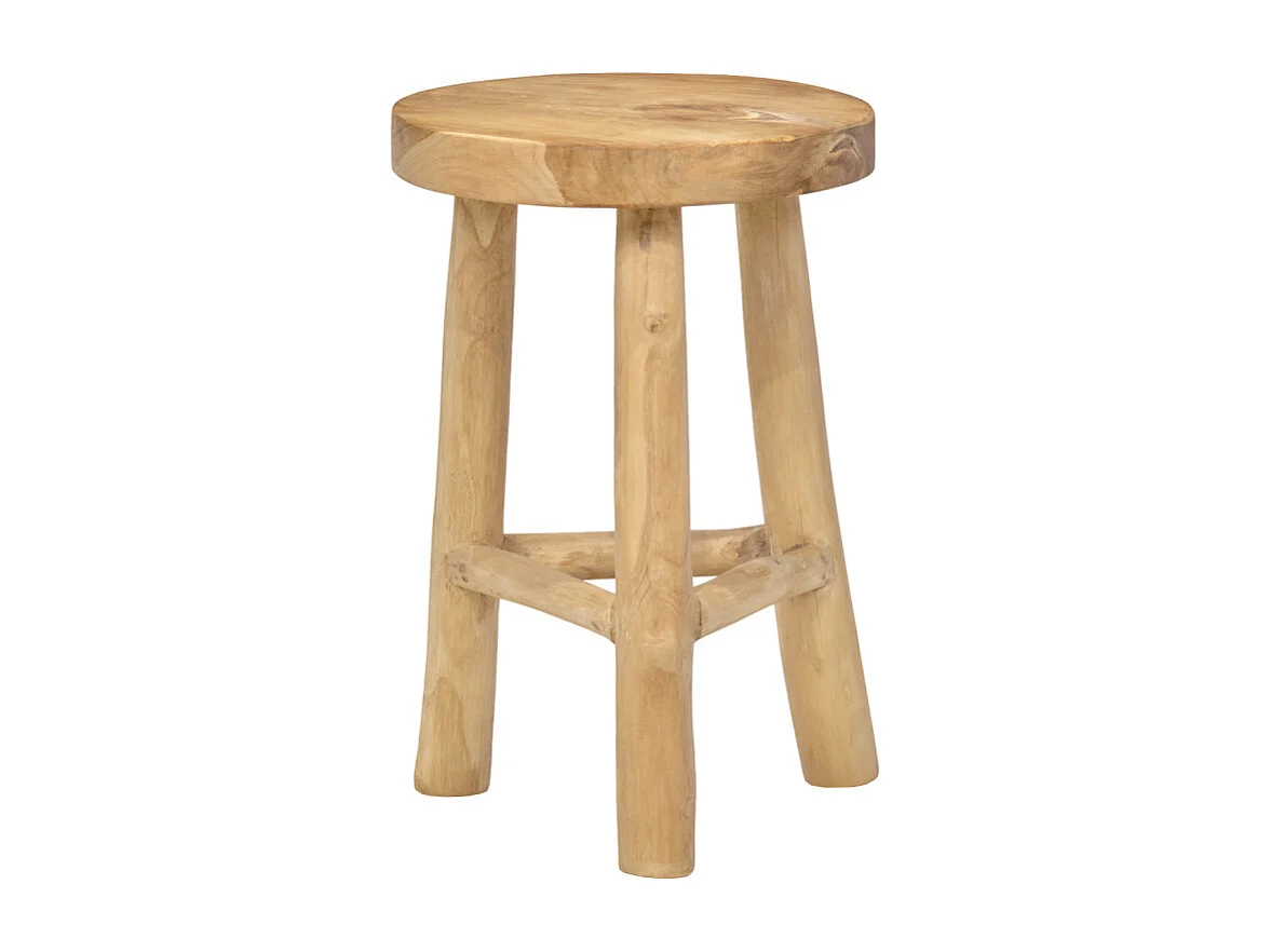 Tabouret / Table d'appoint D. 30 cm en bois de teck naturel - TOBY