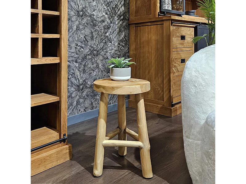 Tabouret / Table d'appoint D. 30 cm en bois de teck naturel - TOBY