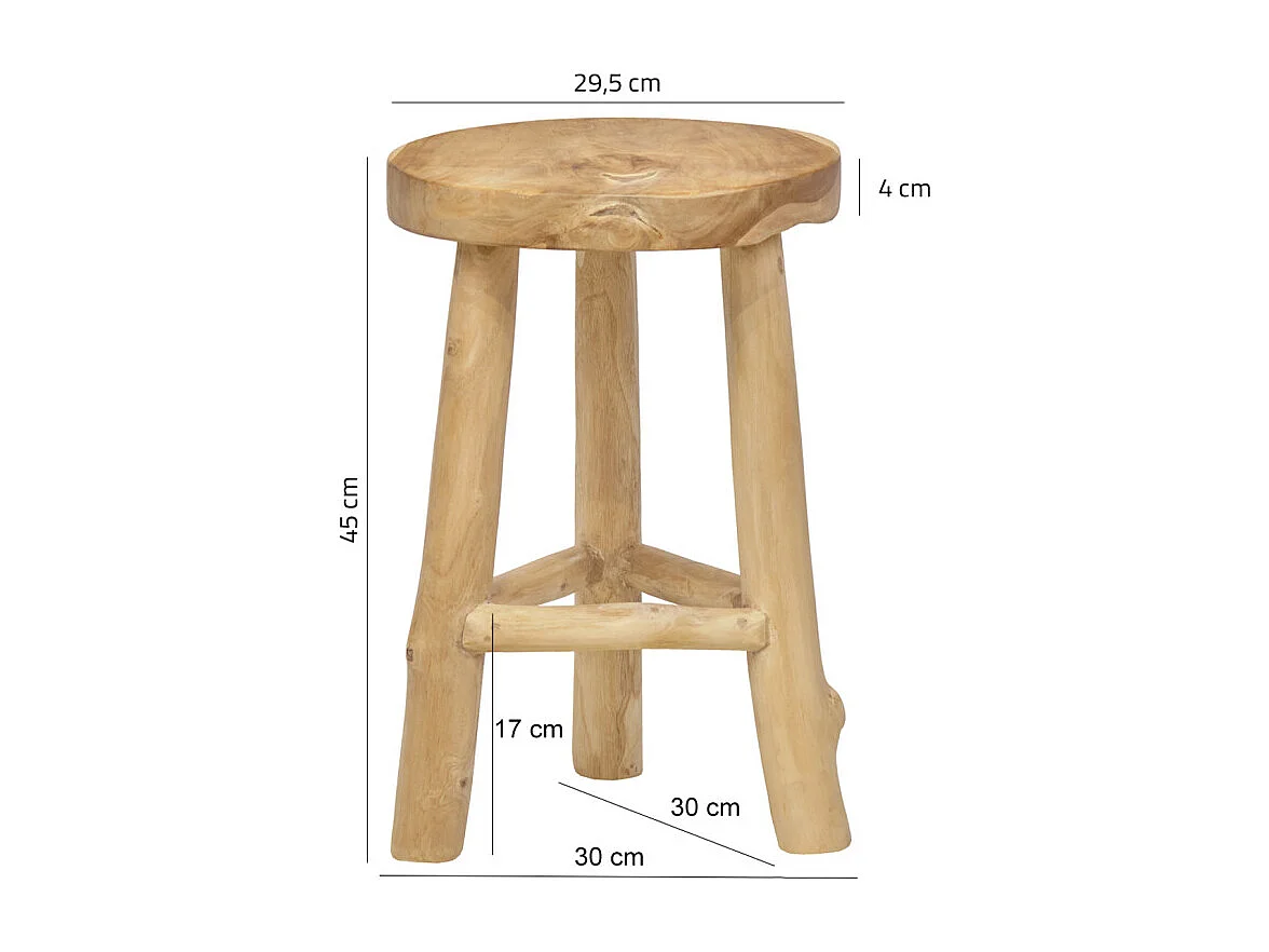 Tabouret / Table d'appoint D. 30 cm en bois de teck naturel - TOBY