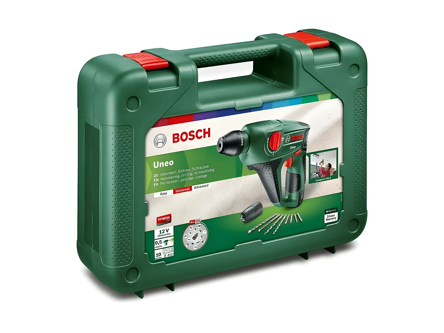 Perforateur sans fil Bosch - Uneo (Livré avec 1 Batterie, Chargeur, Accessoires, dans Coffret de transport)