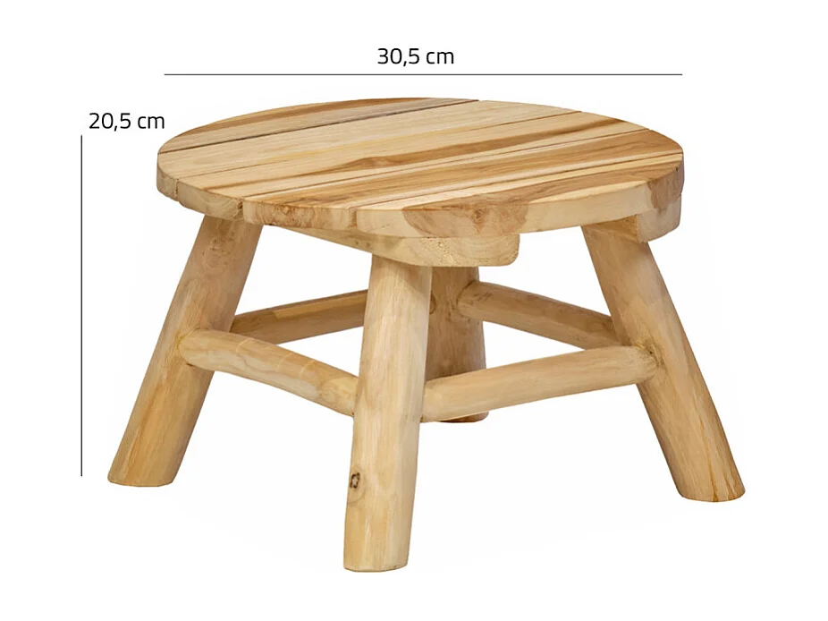 Mini tabouret / Porte plante D.30 en bois de teck naturel - OLIVIA