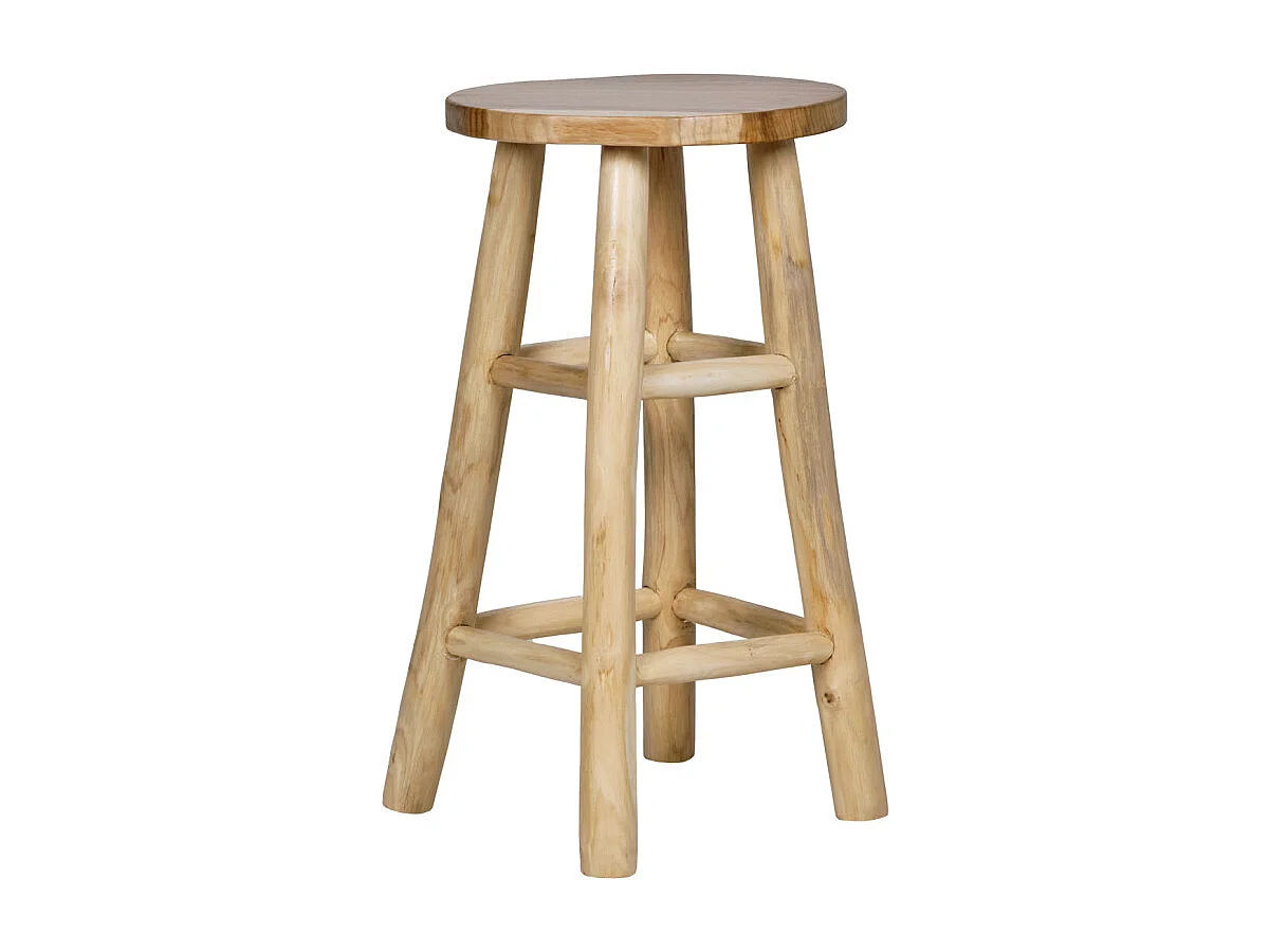 Tabouret haut H.65 cm en bois de teck avec repose pieds - FELICIA