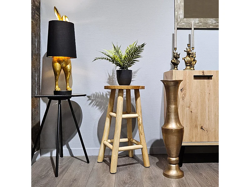 Tabouret haut H.65 cm en bois de teck avec repose pieds - FELICIA