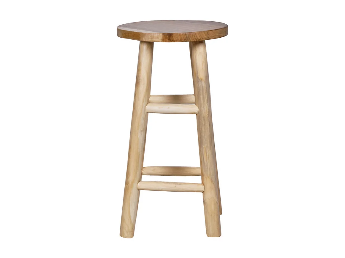 Tabouret haut H.65 cm en bois de teck avec repose pieds - FELICIA