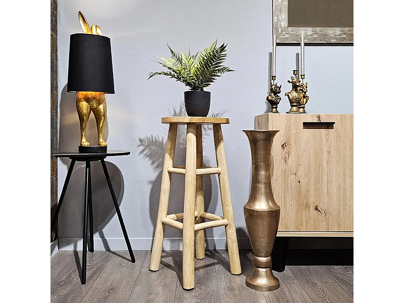 Tabouret haut H.75 cm en bois de teck avec repose pieds - FELICIA