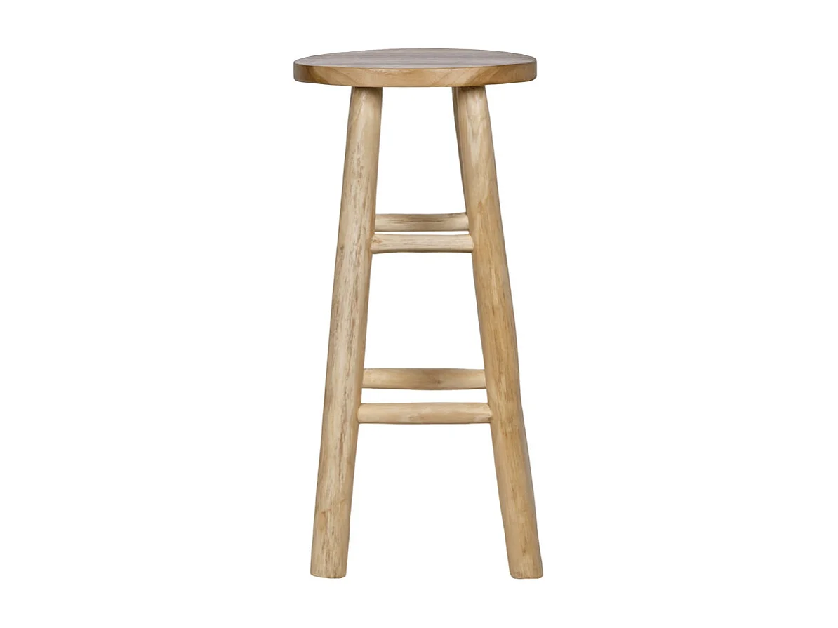 Tabouret haut H.75 cm en bois de teck avec repose pieds - FELICIA