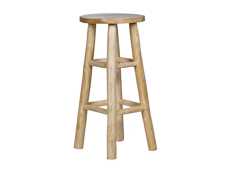 Tabouret haut H.75 cm en bois de teck avec repose pieds - FELICIA
