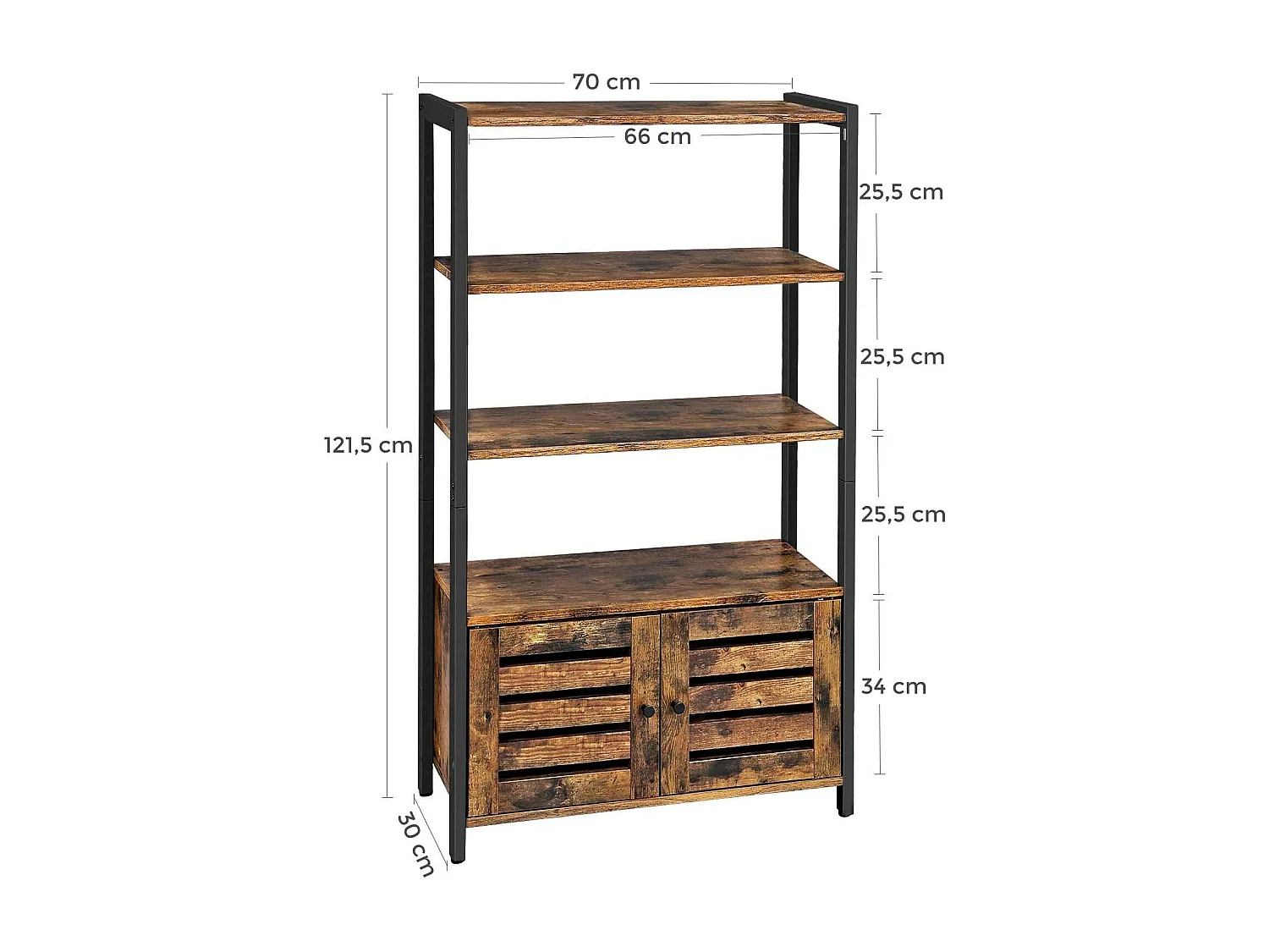 Armario estantería mueble con puertas de doble persiana 70x30x121 cm estilo industrial 12_0000580