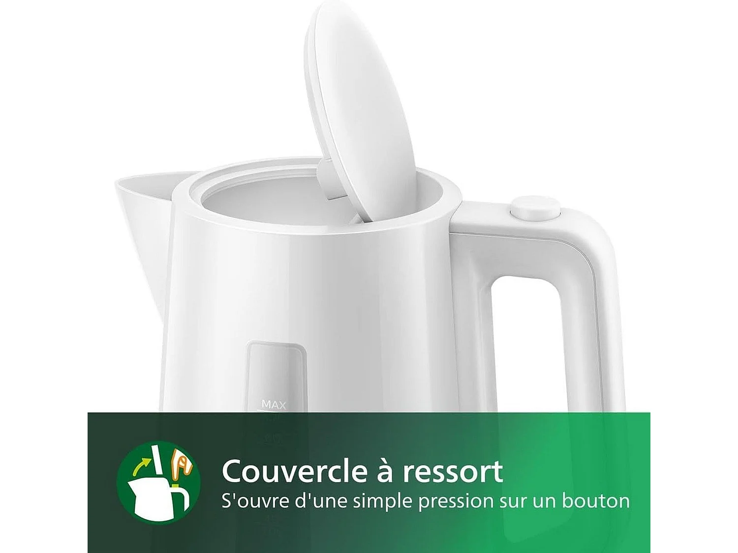 Hervidor de agua Daily HD9318/00 de 1,7 L - Tapa con resorte - Filtro antical - Blanco